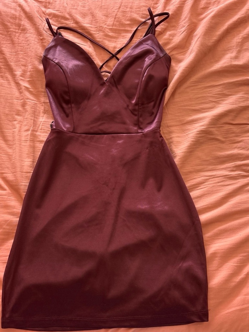 Windsor Burgundy Satin V-Neck Strappy Mini Dress